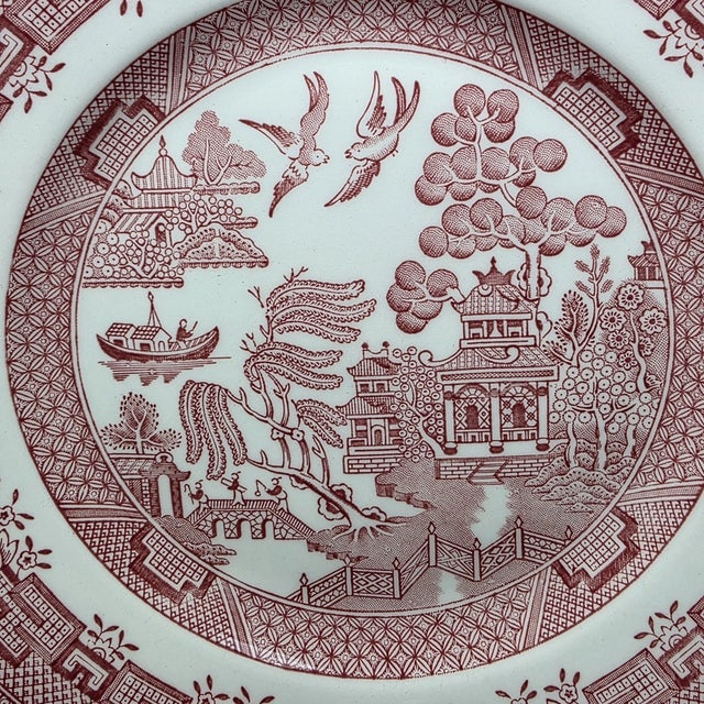 Churchill Vintage Mid-Century Modern Churchill Willow English Cottage Rosa Pink 8" Salad Plates-Set of 8 For Sale - Image 4 of 4