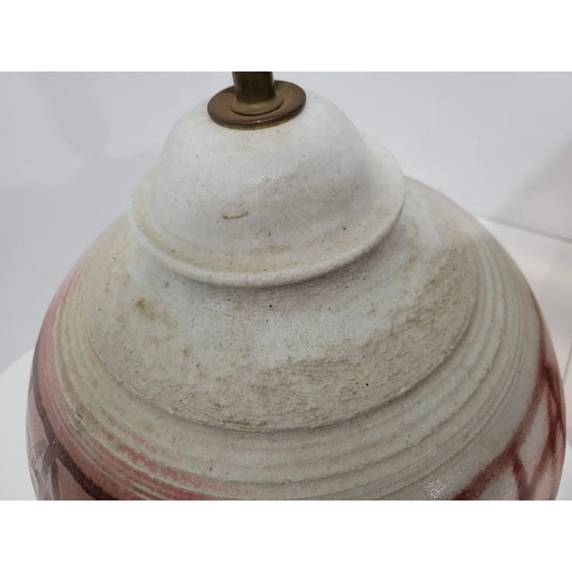 1980s Large Modernist Artist Signed Glazed Pottery Lamp For Sale - Image 5 of 11