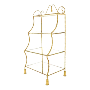 4 Tier Italian "Twisted Rope" Gilt Metal Step Etagere Decorative Shelf