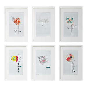 Set of 6 - Framed Organic Modern Botanic Oil Paintings by Diane Grant / Contemporary Herbarium / Cy Twombly