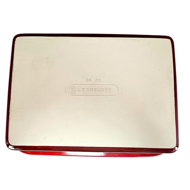 Vintage French Le Creuset Cerise Enameled Cast-Iron Rectangular Roaster For Sale - Image 9 of 12