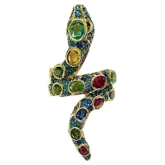 Bochic "Orient" Serpent Emerald, Sapphire & Ruby Ring Set In 18K Gold & Silver For Sale - Image 15 of 18