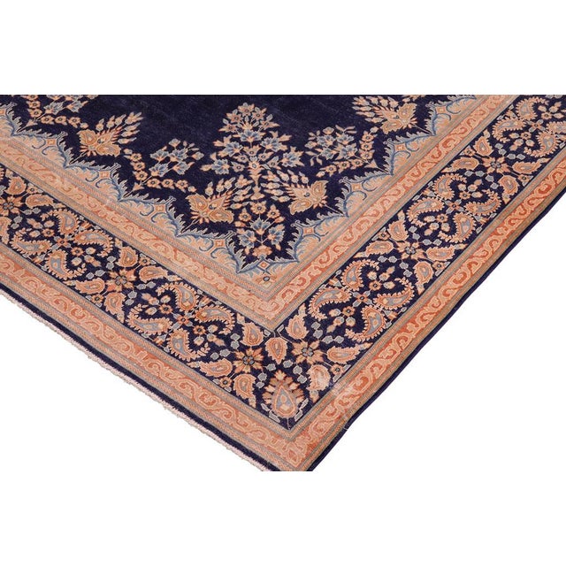 Shabby Chic Vintage 1990's Blue/Brown Wool Rug - 9'10'' X 12'8'' For Sale - Image 4 of 10