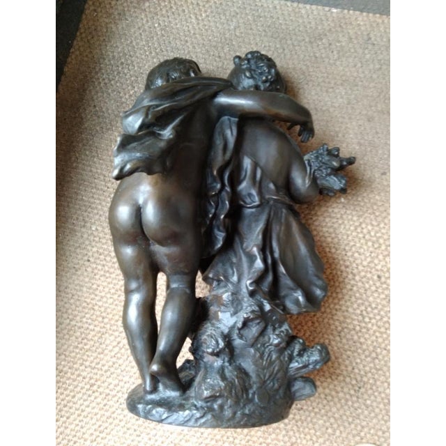 Metal Antique Quality Patinated Solid Bronze Sculpture Statue Figures of Children the Secret Signed Auguste Moreau For Sale - Image 7 of 15