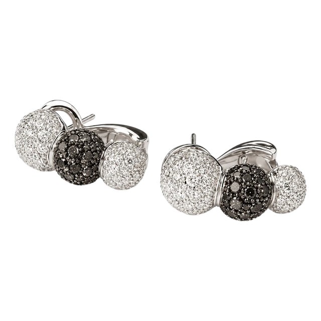 18K White Gold Black and White Diamond Ball Sphere Earrings For Sale