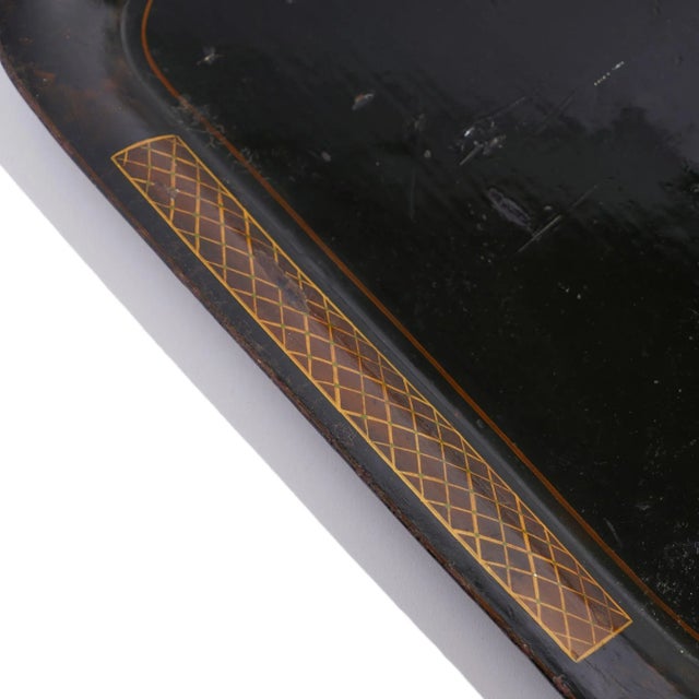 Mid 19th Century English Tole Tray With Diapered Panels on the Rolled Rim, C. 1840 For Sale - Image 5 of 8