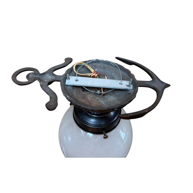 1920’s Nautical Anchor Flushmount With Milkglass Globe Shade For Sale - Image 4 of 6