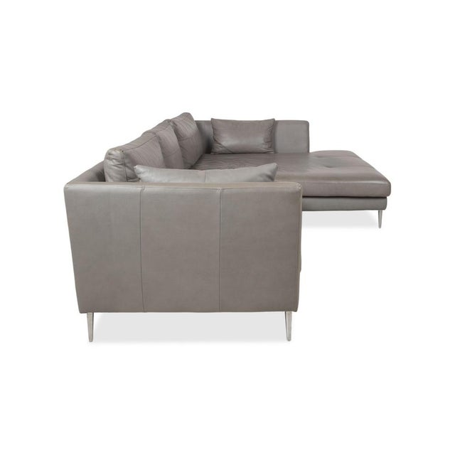 Gray Grey Leather Corner Sofa with Chrome Feet from Gutmann Factory For Sale - Image 8 of 12