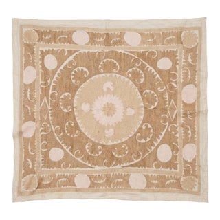 Suzani Tapestry — Neutral Tan Uzbek Tablecloth For Sale