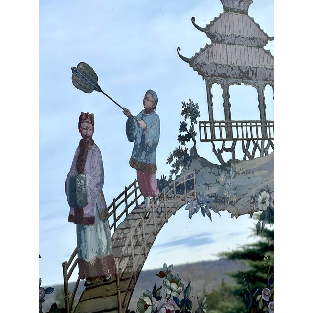 Chinoiserie Reverse Hand-Painted Mantle Mirror For Sale In New York - Image 6 of 9
