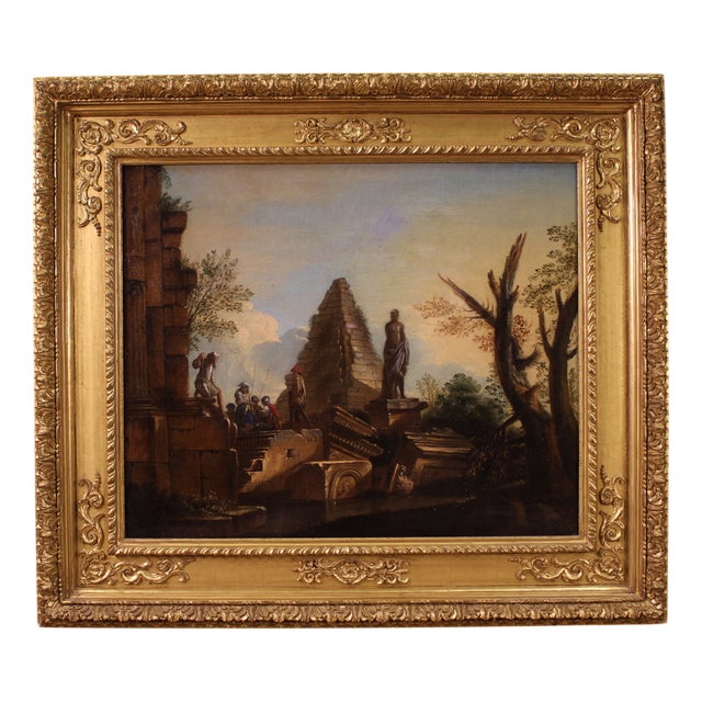 Capriccio with Classical Ruins and Figures, 1730, Oil on Canvas For Sale