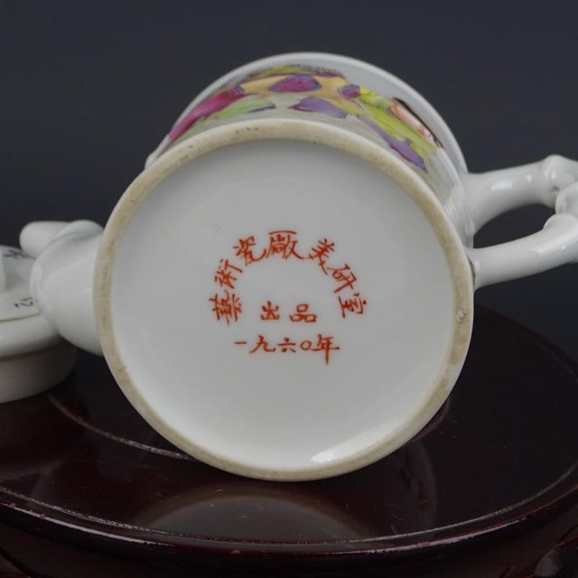 Chinese Vintage Porcelain Tea Pot China Famille Rose Porcelain Tea Pot Hand Painted Children Pattern For Sale - Image 9 of 9