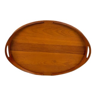 Vintage Dansk Danish Modern Large Oval Teak Serving Tray With Integrated Handles For Sale