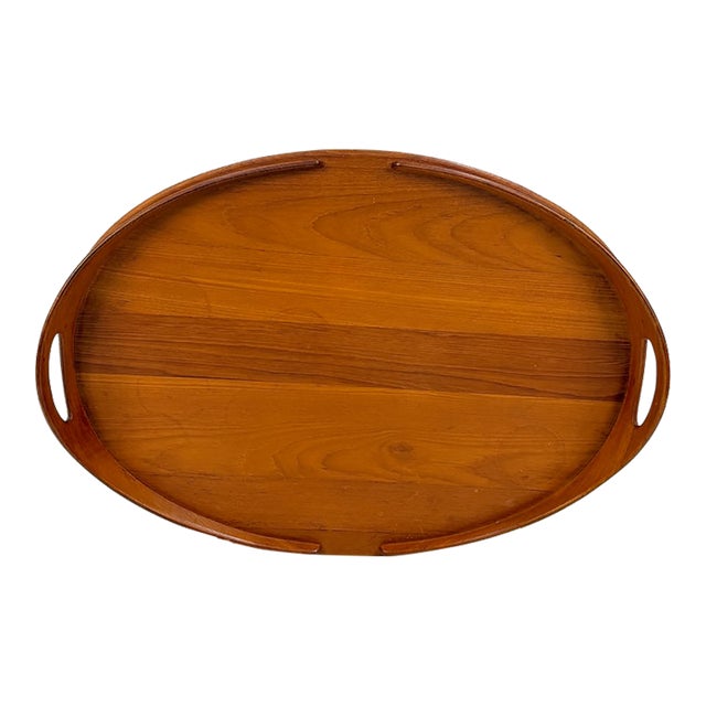 Vintage Dansk Danish Modern Large Oval Teak Serving Tray With Integrated Handles For Sale