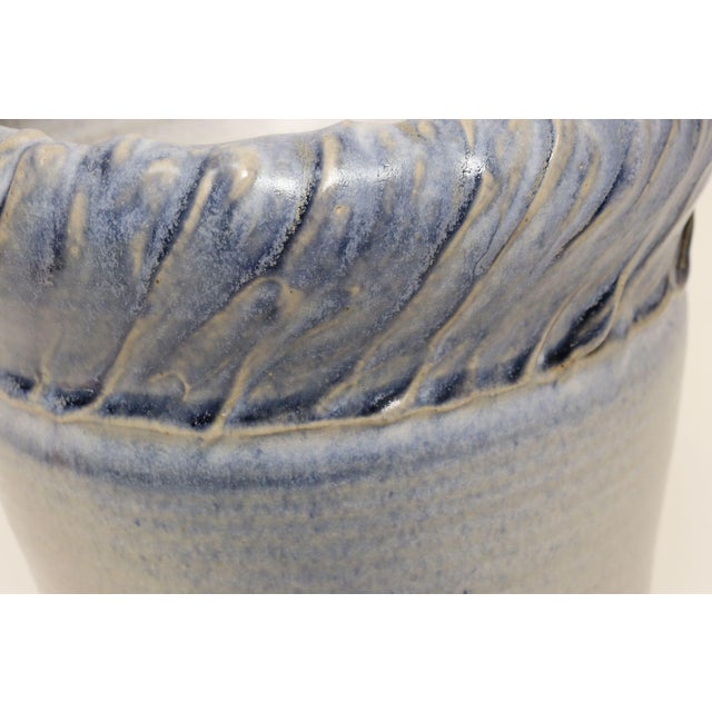 Vintage Navy and Pale Blue Incised Studio Ceramic Planter by Deanna Nichols For Sale - Image 11 of 15