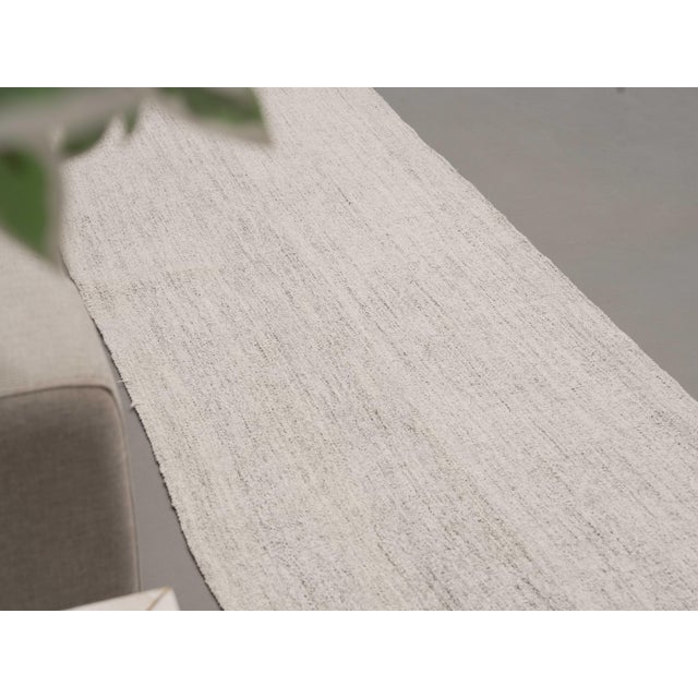 White 1970s Vintage Handmade Wool Cotton White Runner Rug For Sale - Image 8 of 11