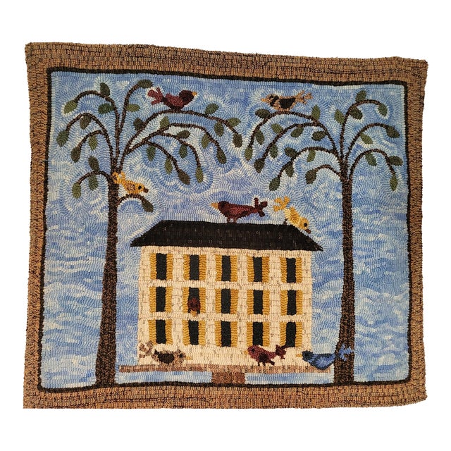 Home Tweet Home - Hand Hooked by Designer - 100% Wool / Linen Backing For Sale