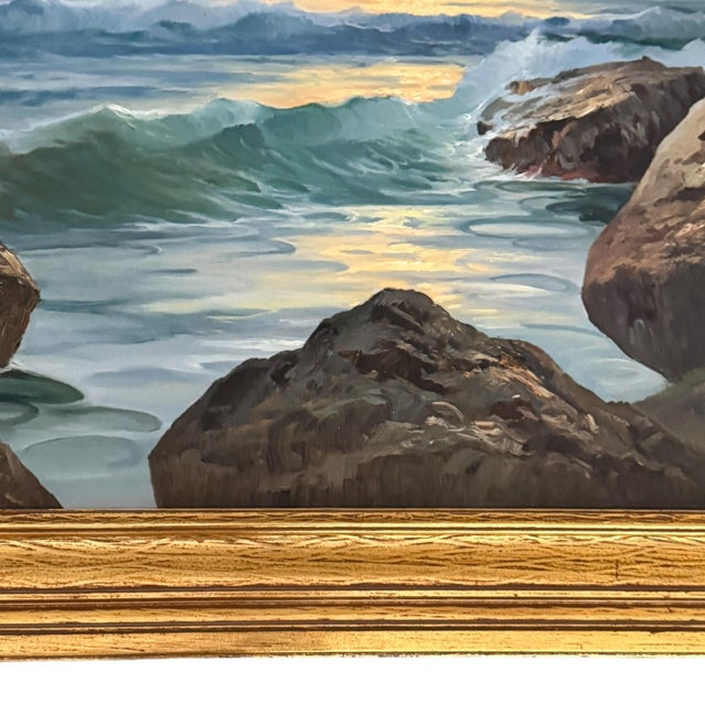 Emilio Salvi Signed Oil on Board “Capri” Seascape Painting in Gilt Frame For Sale - Image 12 of 13