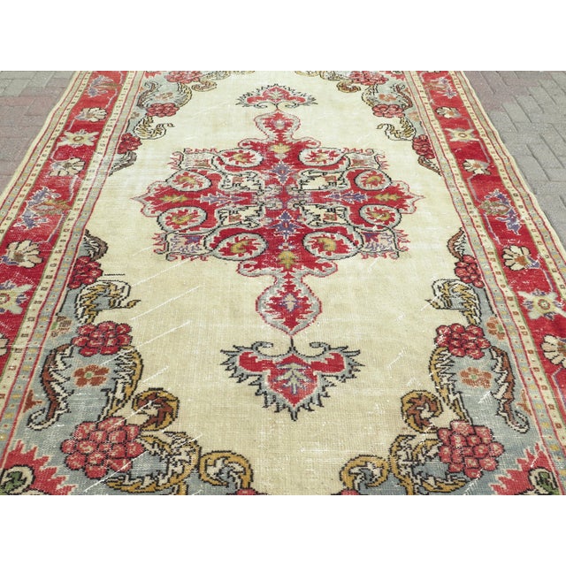 Mid 20th Century Vintage Turkish Oushak Carpet Distressed Area Rug For Sale - Image 6 of 11