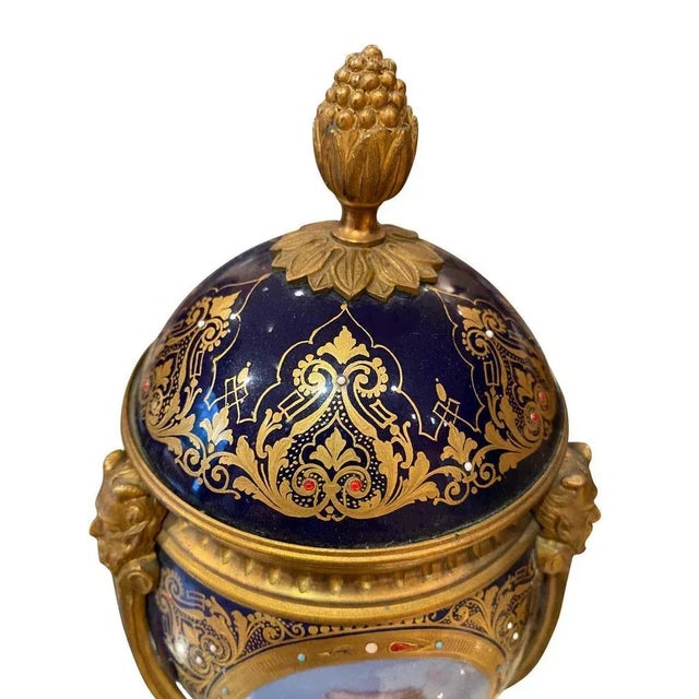 Antique Sèvres Style Ormolu Mounted Vases and Covers, 1860, Set of 2 For Sale - Image 6 of 13