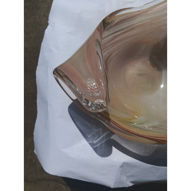 Mid-Century Modern Mid 20th Century Italian Hand-Blown Art Glass Centerpiece Bowl, Swirled Pastels With Imprinted Rim, Attributed to Lavorazione Arte Murano For Sale - Image 3 of 10