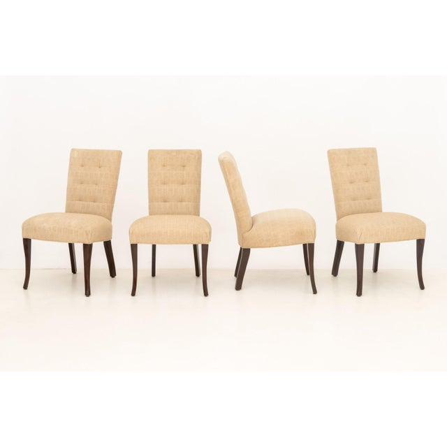 Set of Eight John Boone Tufted Beige Fabric Upholstered Dining Chairs For Sale - Image 10 of 17