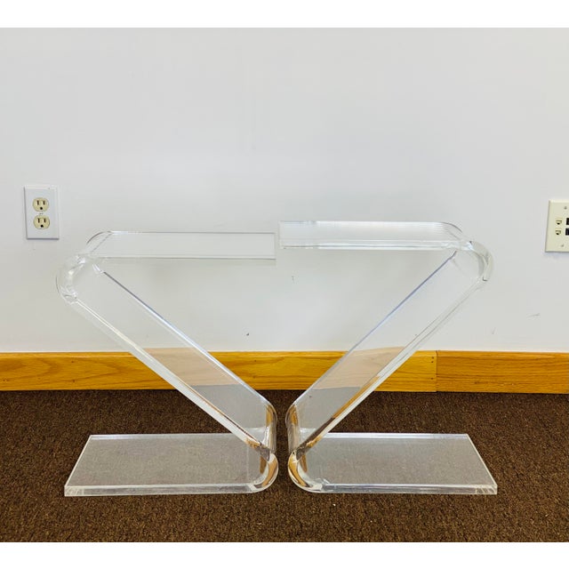 John Mascheroni 1970s Vintage John Mascheroni Z-Shaped Lucite Side Table - a Pair For Sale - Image 4 of 10