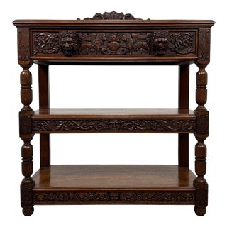Antique English Carved Oak Buffet, 1800s For Sale