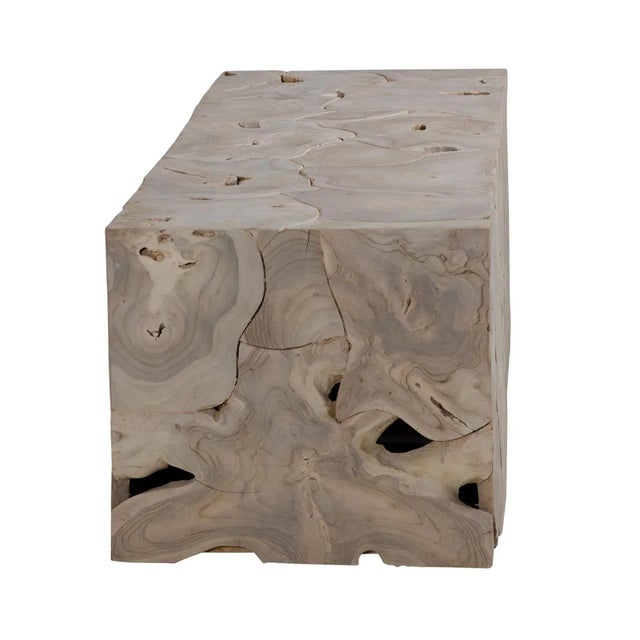 Light Gray Salvaged Washed Teak Root Bench Table For Sale - Image 8 of 9