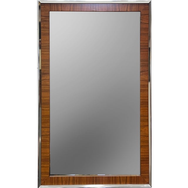 Vintage Modernist Mirrors in Chrome and Matched Grain Frames, Pair For Sale - Image 4 of 5