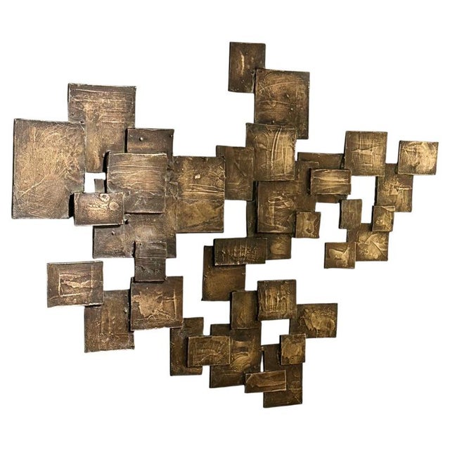 Dutch Brutalist Textured Bronze Wall Relief, 1960s For Sale - Image 9 of 9