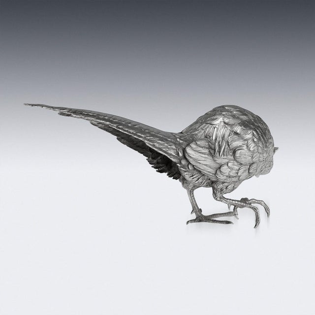 20th Century Italian Silver Pheasant Statues, 1920s, Set of 2 For Sale - Image 9 of 18
