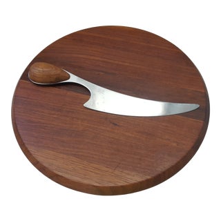 Mid 20th Century Dansk Teak Vivianna Torun Cheeseboard With Knife - 2 Pieces For Sale