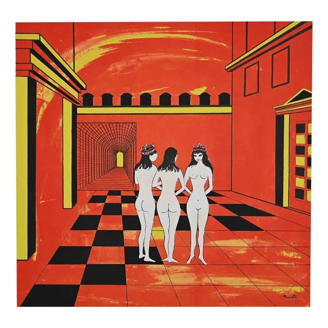 Poucette, Interior with Women, Original Lithograph, 20th-Century For Sale