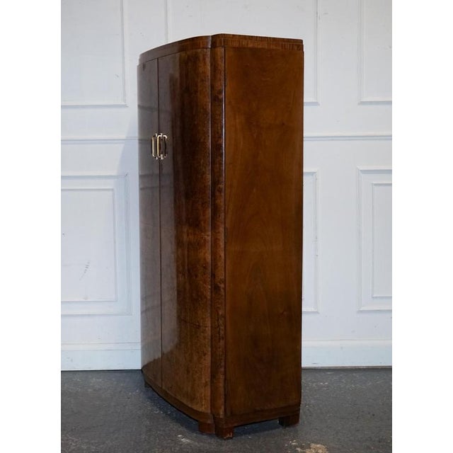 English Art Deco Burr Walnut 2-Door Wardrobe with Shelves, 1930s For Sale - Image 16 of 18
