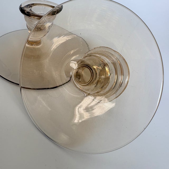 Glass Swedish Grace Art Deco Candlesticks in Smoked Glass, 1920s, Set of 2 For Sale - Image 7 of 9