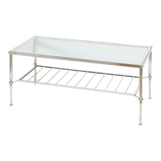 French Modern Cocktail or Coffee Low Table of Nickeled Brass and Glass For Sale