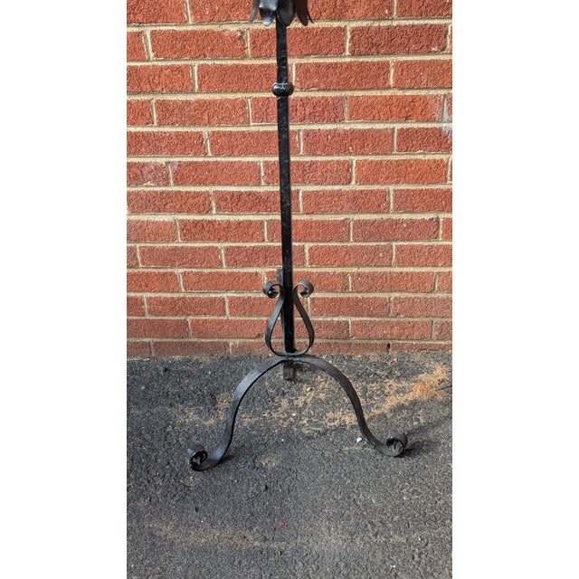 Antique Black Wrought Iron Floor Standing Candlabra For Sale - Image 10 of 11
