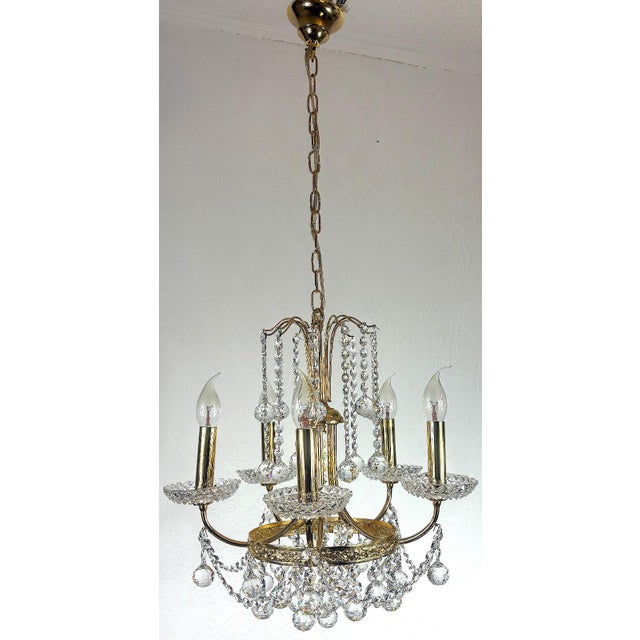 Brass and Lead Crystal Five-Light Chandelier from Schröder, 1970s For Sale - Image 12 of 12