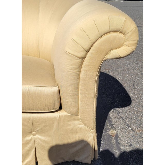 Beautiful Custom Made Sofa in a Safron Color Light Gold Fabric For Sale - Image 9 of 12
