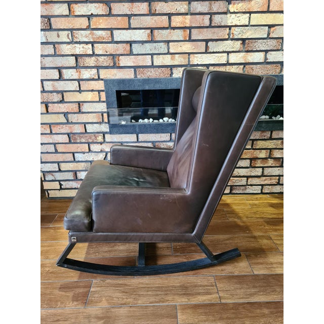 Contemporary Handcrafted Leather Rocking Chair from BW Bielefelder Werkstätten, Germany, 2010s For Sale - Image 3 of 12