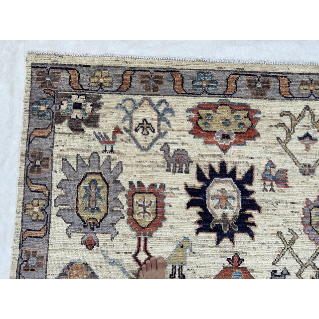 Textile 8.2x9.11 Oushak Design Carpet With Animals, Ivory For Sale - Image 7 of 7