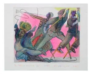 Roman Lapp, Theater History VI, 1992, Etching & Colored Pencil