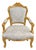 French-Style Armchair – Light Blue Damask Upholstery With Ornate Gold Leaf Frame For Sale