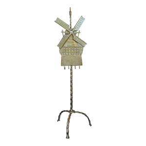 Antique Bronze Windmill Fireplace Tool Holder in the Style of Oscar Bach