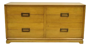 Vintage Mid Century Modern Blonde Mahogany Long Dresser Credenza by Red Lion