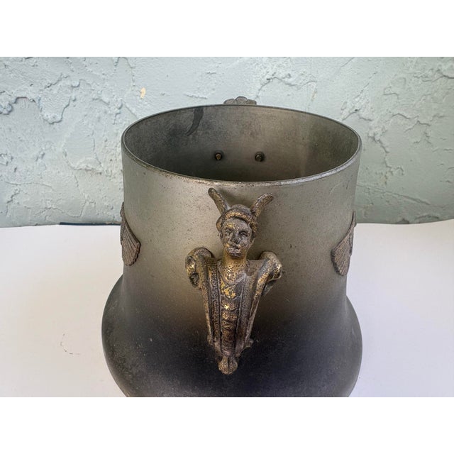 Egyptian Revival Style Winged Lyre Metal Cachepot or Jardinière Cover With Figural Handles, C. 1920s For Sale - Image 11 of 12