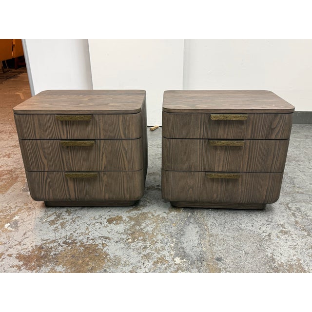 Design Plus Gallery presents a Pair of the Ciro Closed Nightstands by Restoration Hardware. Each nightstand has a closed...
