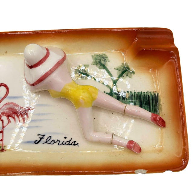 Mid-Century Modern Mid 20th Century Hand Painted 3d Women on Florida Beach Ceramic Ashtray For Sale - Image 3 of 7