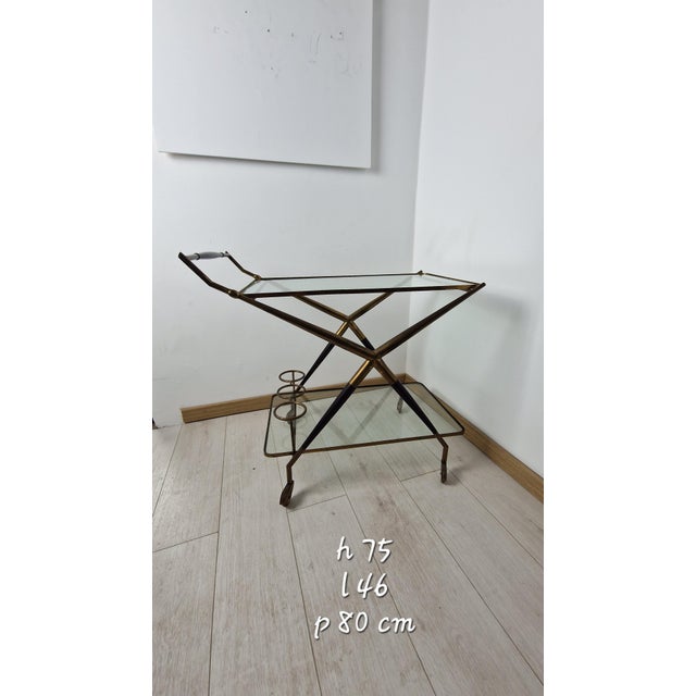 Trolley in Wood, Brass and Glass Shelves attributed to Cesare Lacca for Cassina, 1950s For Sale - Image 16 of 16